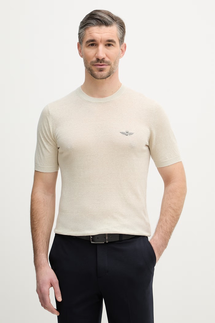 Aeronautica Militare t-shirt lniany regular beżowy MA1624UL00935