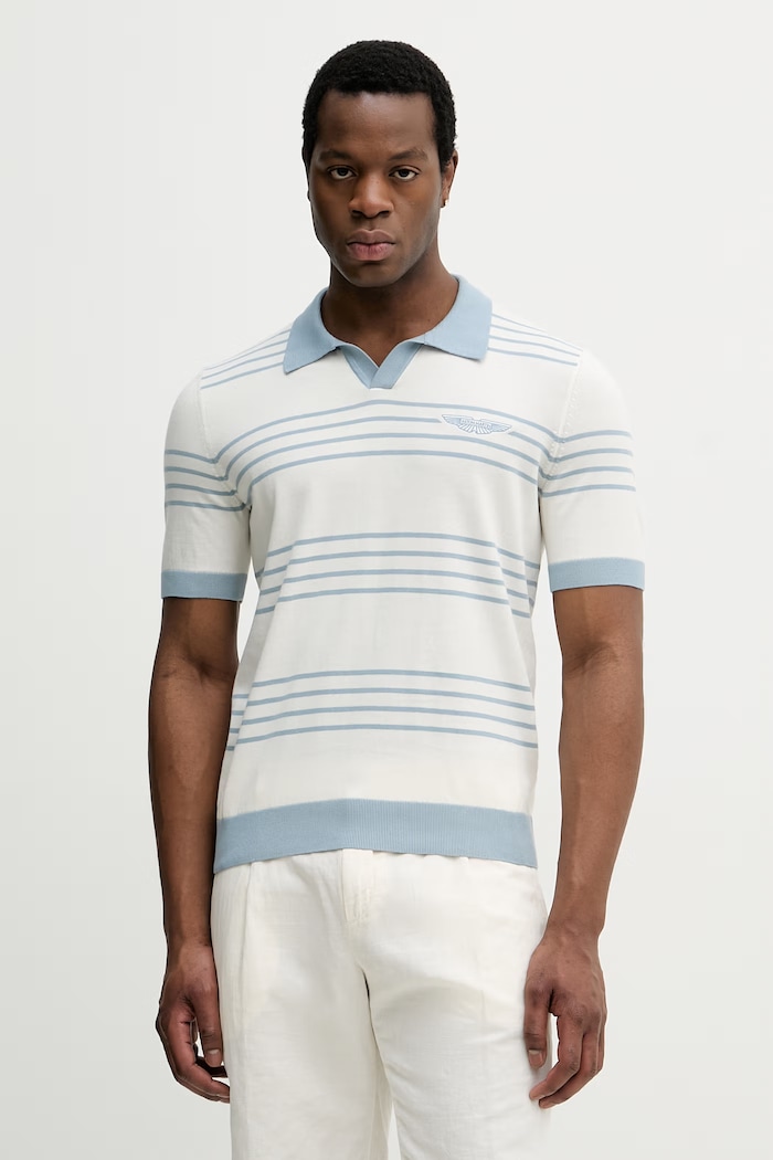 BOSS polo bărbați din bumbac BOSS X ASTON MARTIN cu modele albastru 50560497