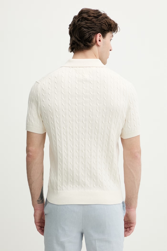Tommy Hilfiger polo swetrowe męskie bawełniane MW0MW42788 beżowy SS26