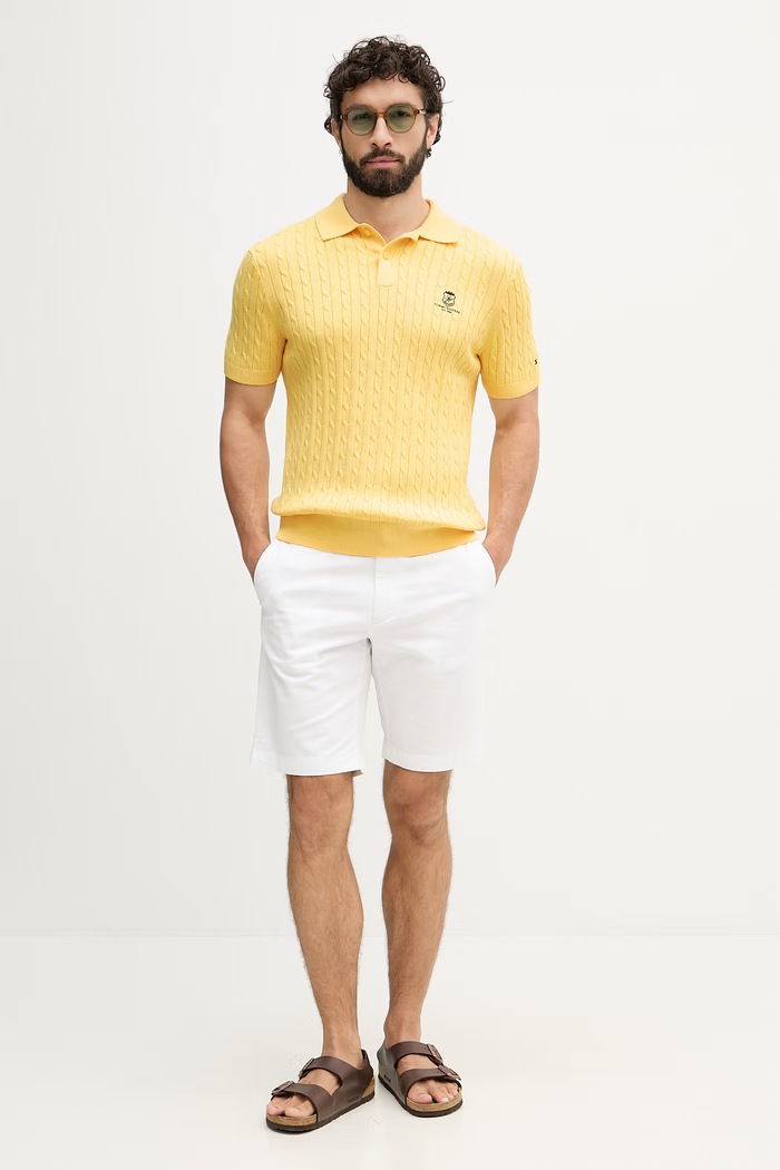 Tommy Hilfiger úpletové polo tričko pánske bavlnené MW0MW42788 žltá SS26