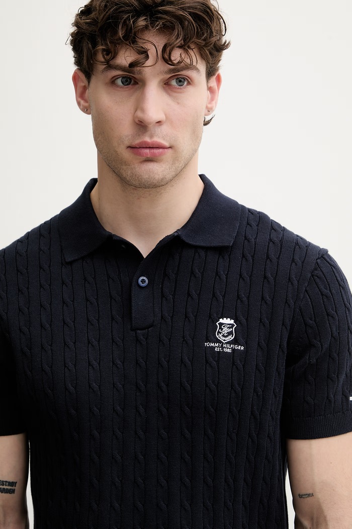 Tommy Hilfiger polo swetrowe męskie bawełniane granatowy MW0MW42788