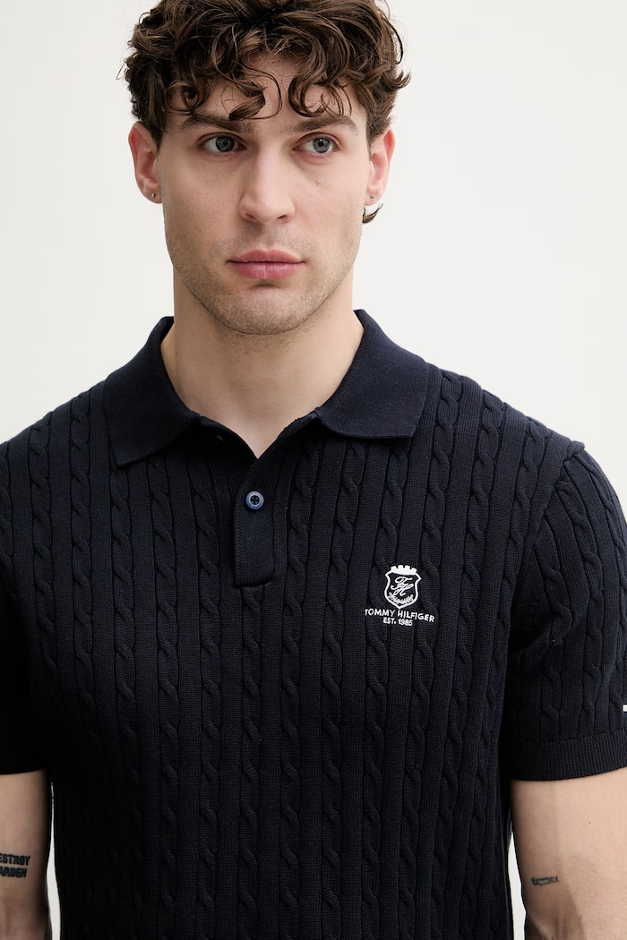 Tommy Hilfiger polo swetrowe męskie bawełniane granatowy MW0MW42788