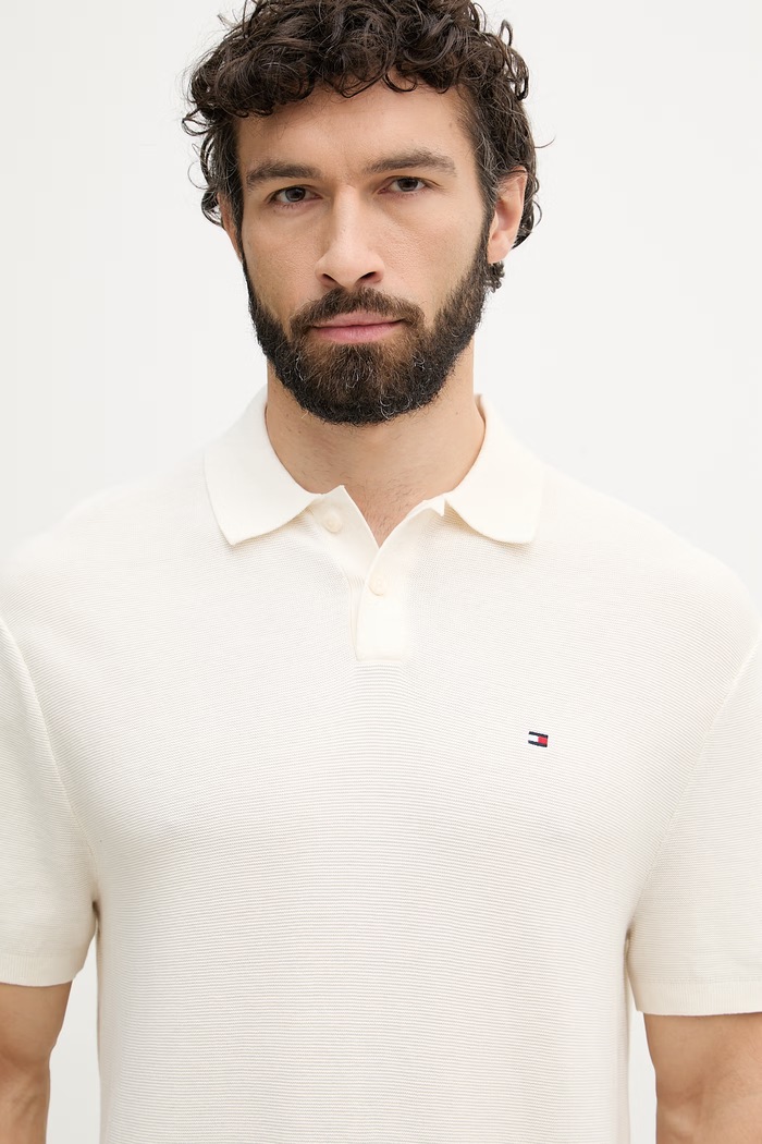Tommy Hilfiger polo swetrowe męskie bawełniane beżowy MW0MW42795