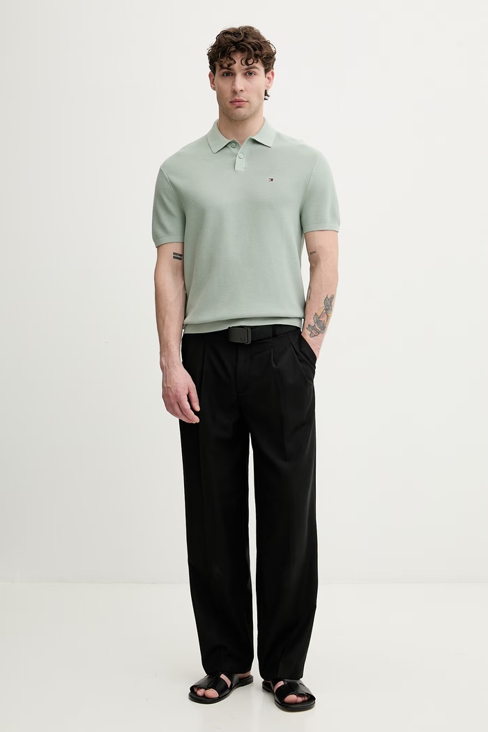Tommy Hilfiger polo swetrowe męskie bawełniane MW0MW42795 zielony SS26