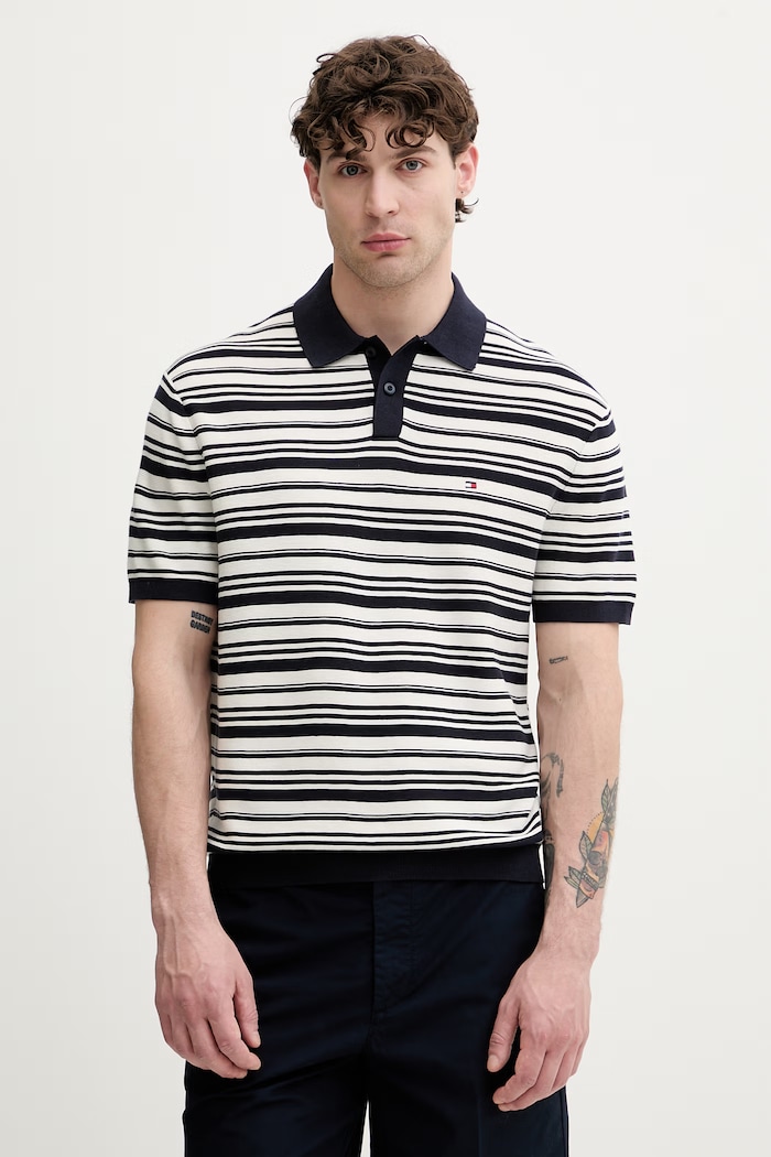 Tommy Hilfiger úpletové polo tričko pánske bavlnené tmavomodrá MW0MW42795