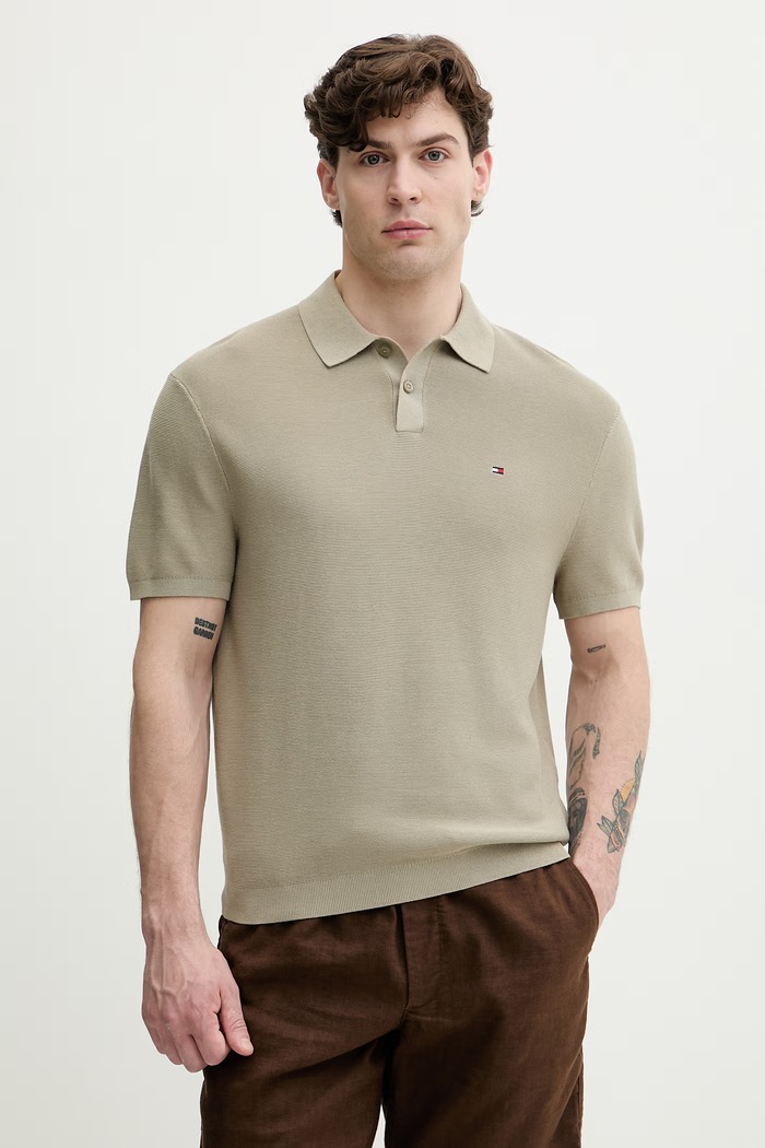Tommy Hilfiger polo swetrowe męskie bawełniane zielony MW0MW42795