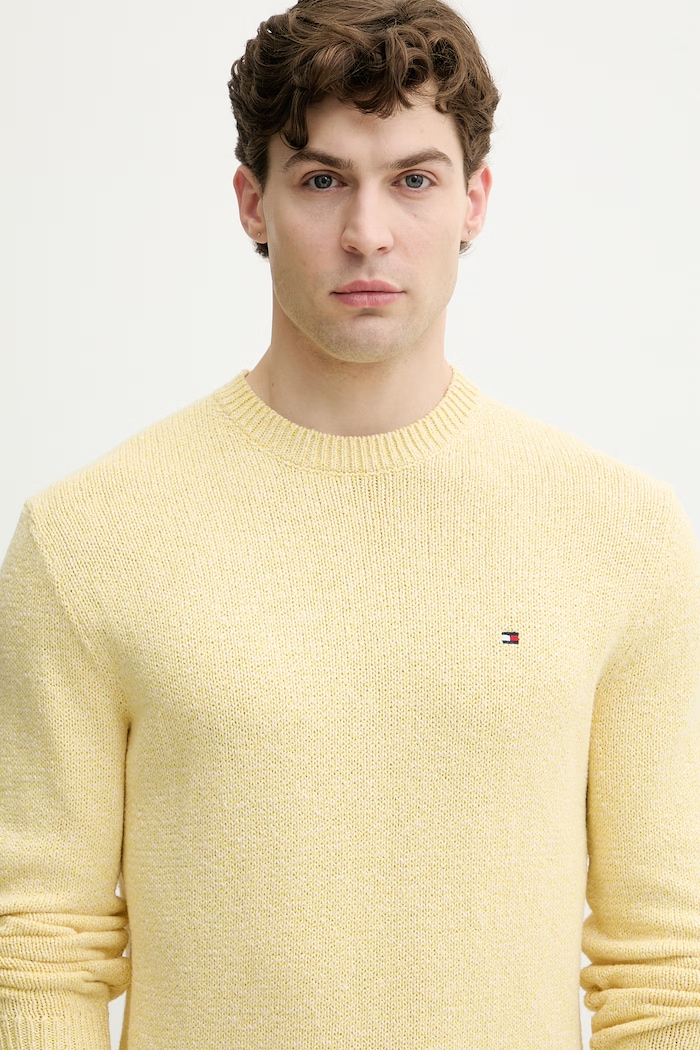 Tommy Hilfiger sveter pánsky bavlnený žltá MW0MW42812