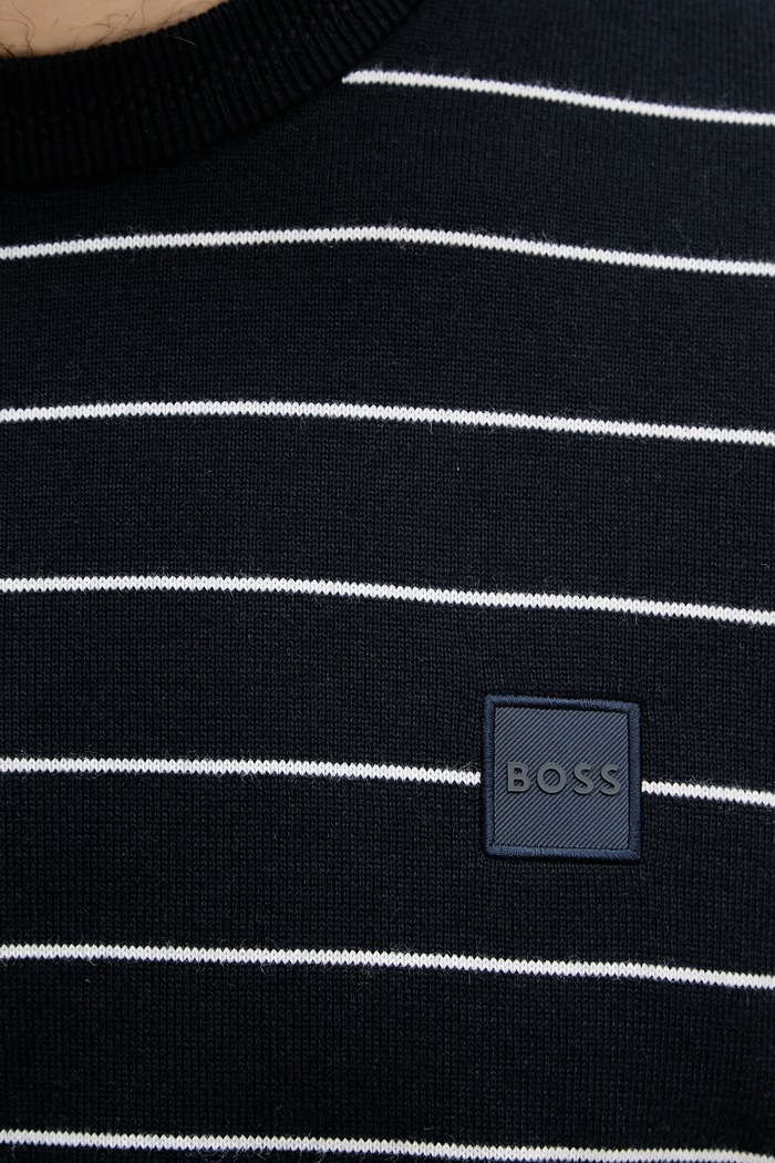 BOSS Orange úpletové tričko pánske s bavlnou 50561004 tmavomodrá