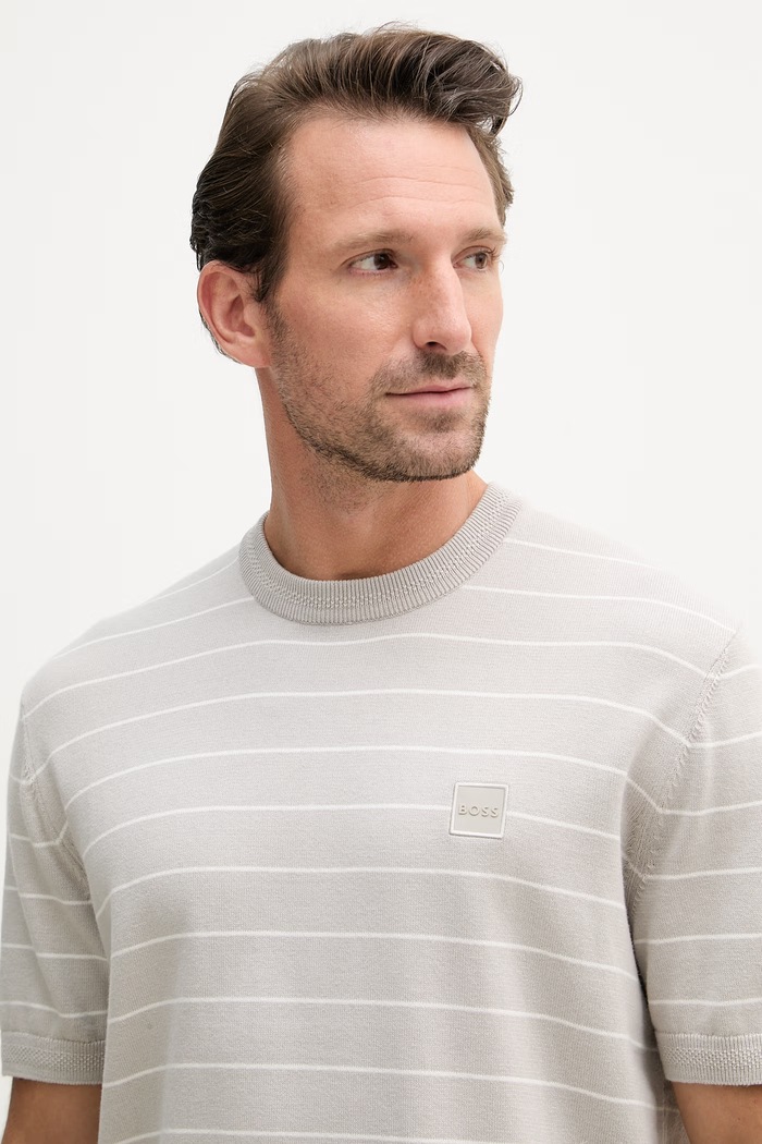BOSS Orange Πλεκτό t-shirt ανδρικό με βαμβάκι γκρί 50561004