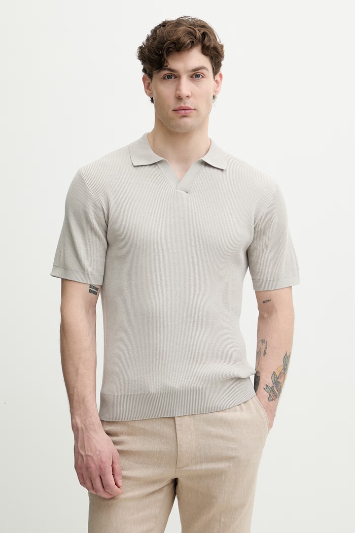 BOSS Orange svetrové polo pánské bavlněné šedá 50561809