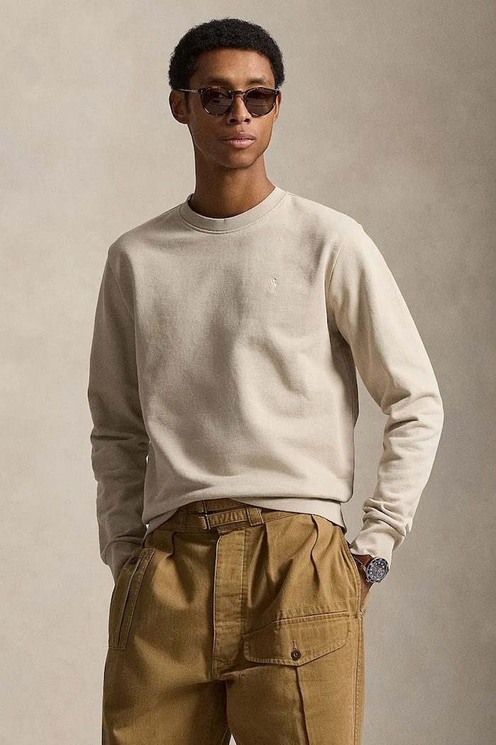 Βαμβακερή μπλούζα Polo Ralph Lauren LOOPBACK TERRY απλό γκρί 710916689025
