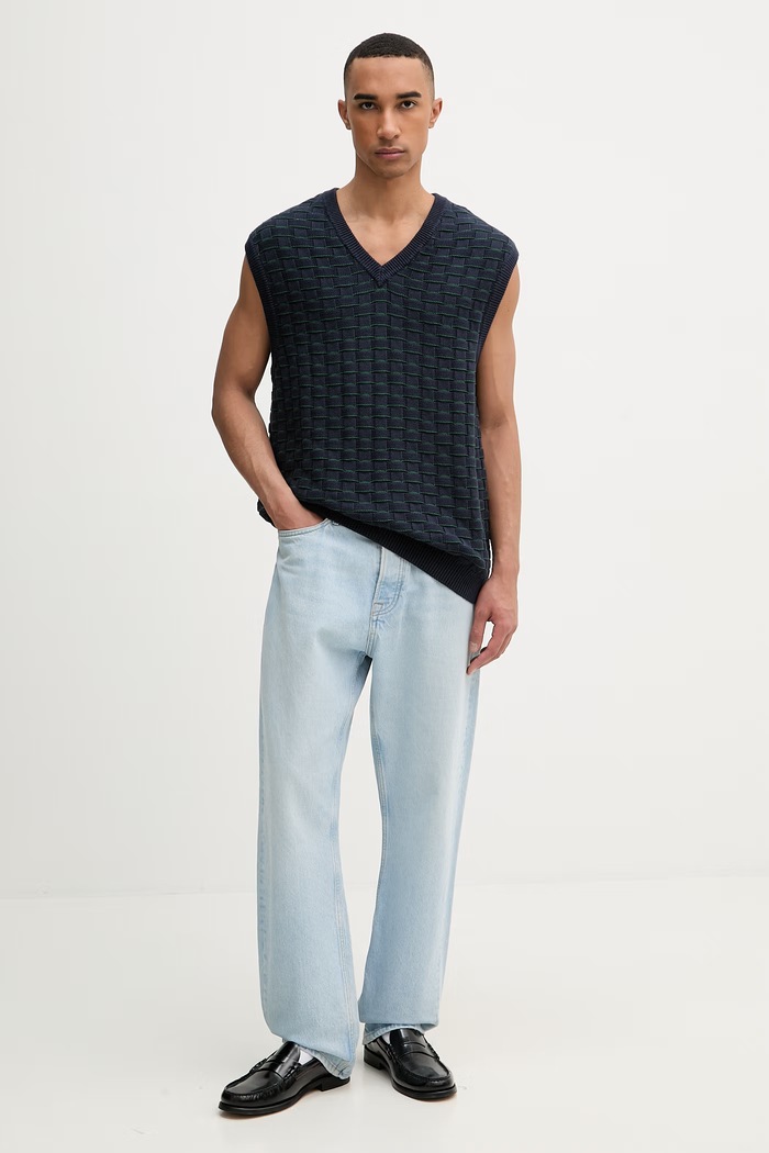 Levi's vestă pentru bărbați, din bumbac SKYLINE SWEATER VEST A9105 bleumarin SS26