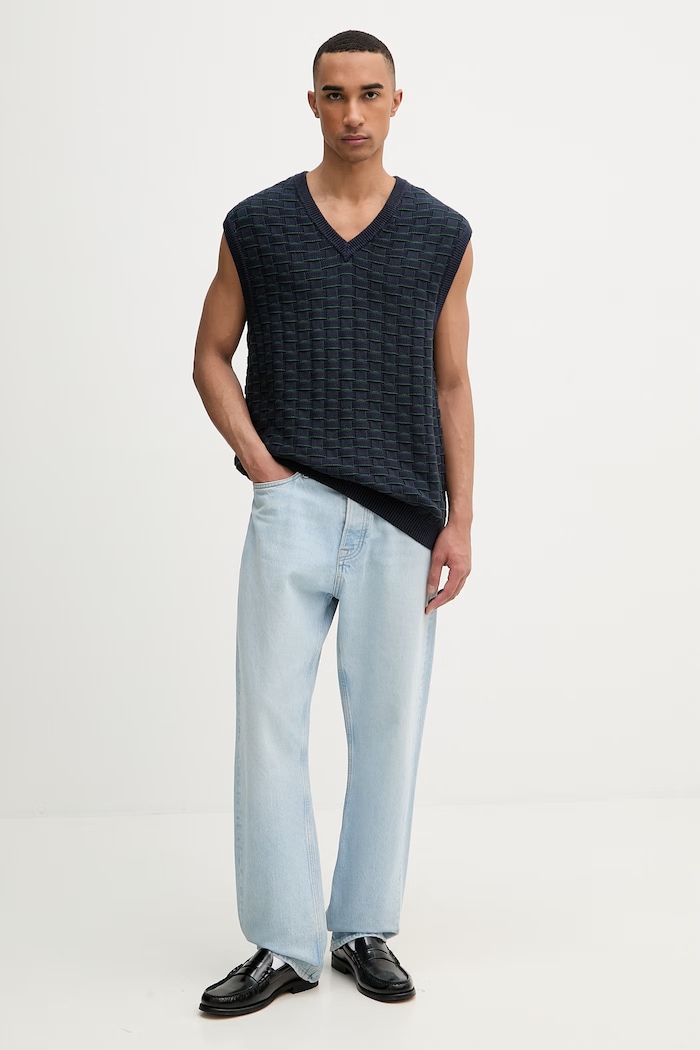 Levi's vestă pentru bărbați, din bumbac SKYLINE SWEATER VEST A9105 bleumarin SS26