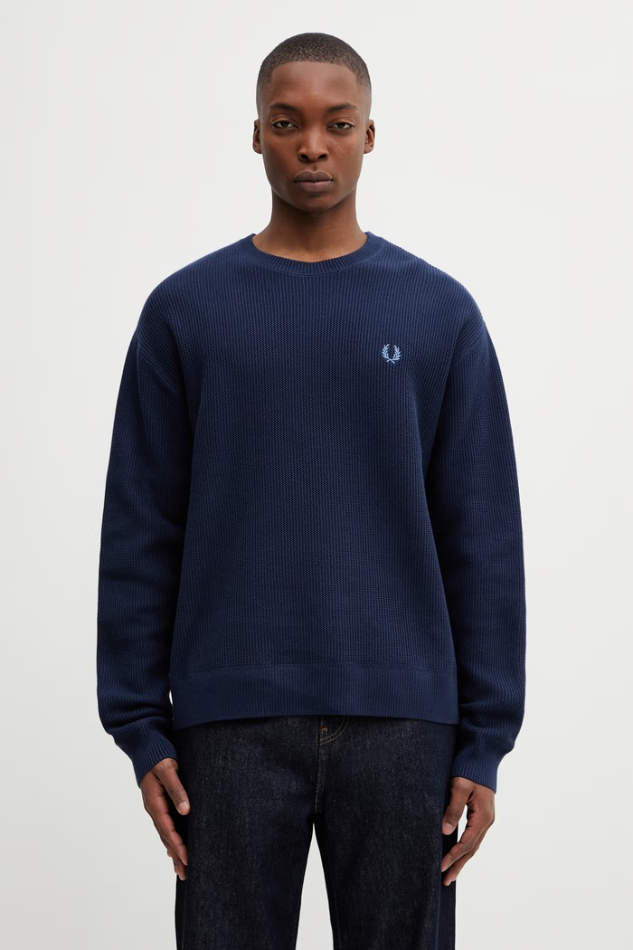 Bavlněný svetr Fred Perry hladký námořnická modř K2318