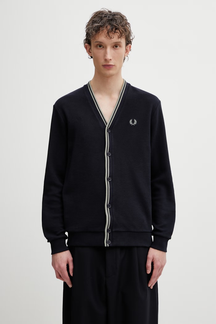 Fred Perry kardigan moški bombažen mornarsko modra M2389