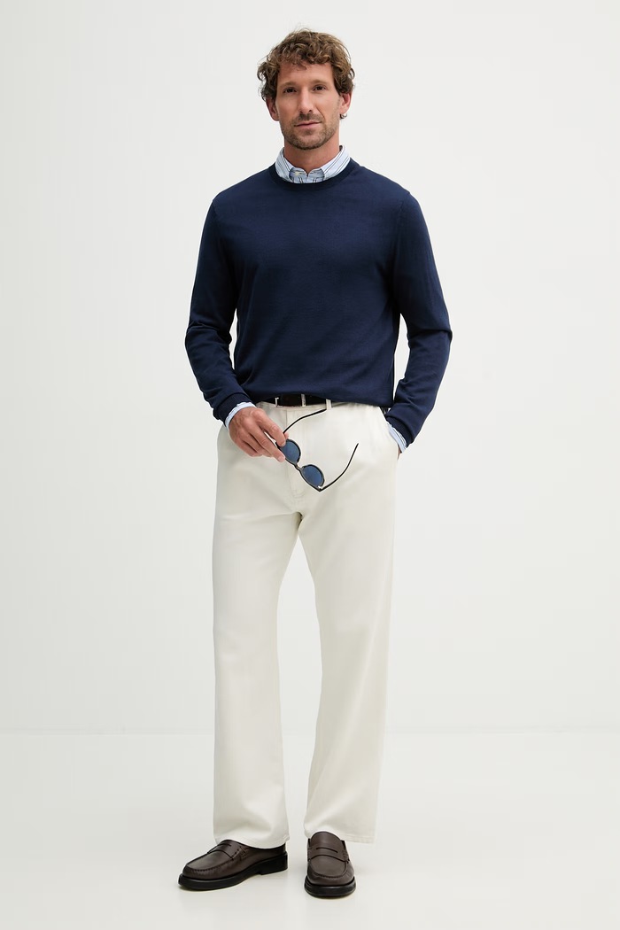 Tommy Hilfiger pulover bărbați cu bumbac NEW YORK MW0MW41820 bleumarin SS26