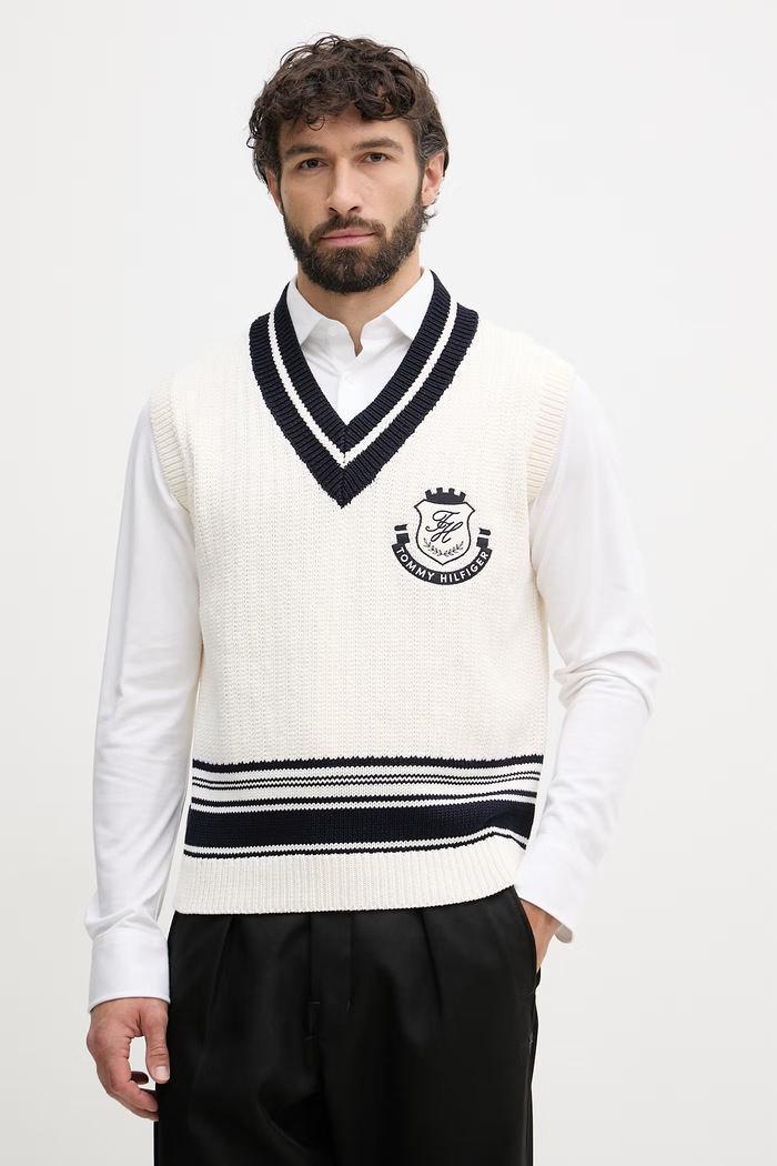 Tommy Hilfiger vesta pánska bavlnená béžová MW0MW42921