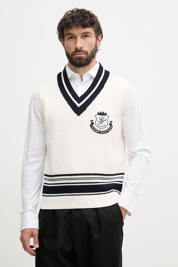 Tommy Hilfiger vesta pánska bavlnená béžová MW0MW42921