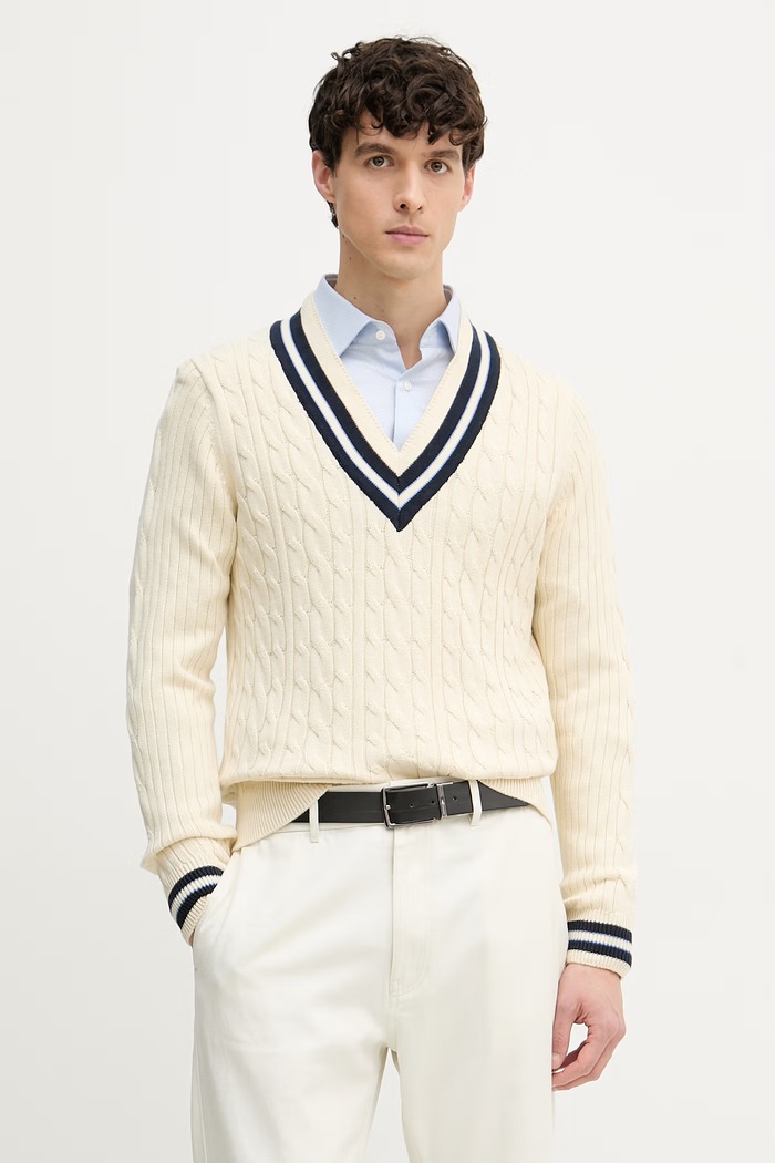 Hackett London pulover ženski bombažen bež HM7000175