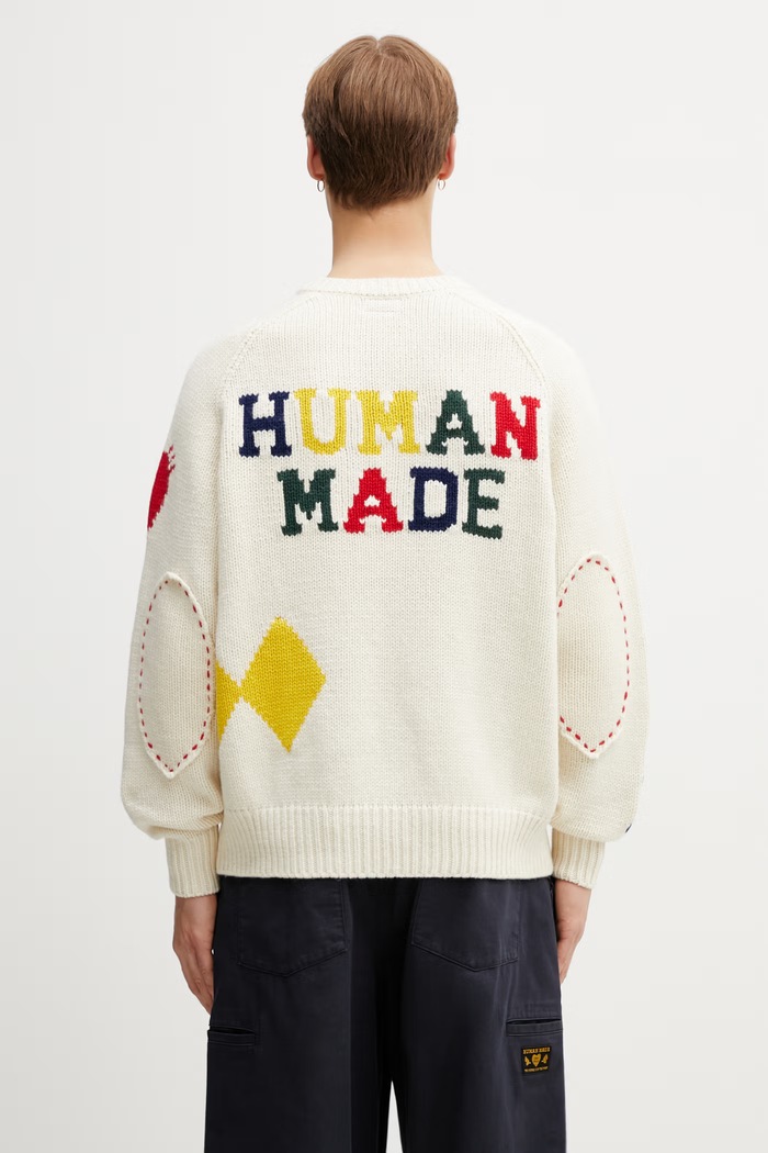 Oblečenie Human Made MENS KNITTED SWEATER sveter s vlnou pánsky HM31CS012 béžová