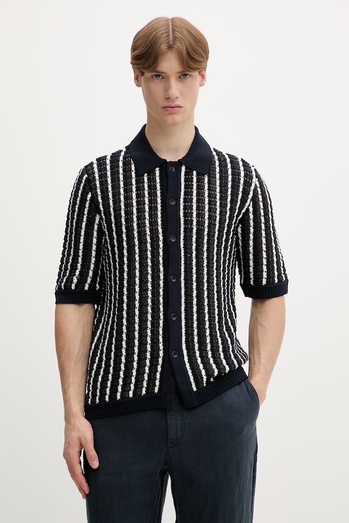 Rag & Bone sveter s krátkym rukávom pánsky bavlnený tmavomodrá RH3726S6MCO