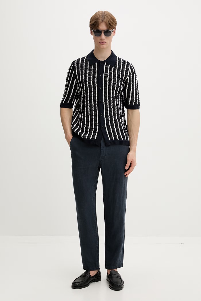 Rag & Bone sveter s krátkym rukávom pánsky bavlnený RH3726S6MCO tmavomodrá SS26