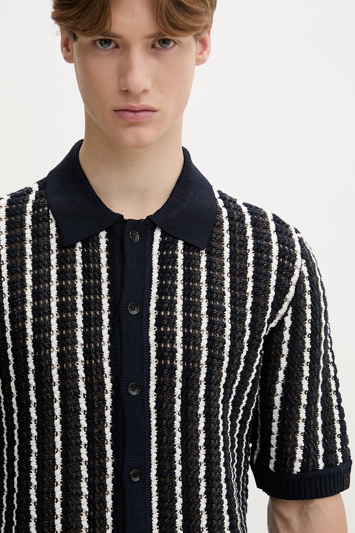 Rag & Bone sveter s krátkym rukávom pánsky bavlnený tmavomodrá RH3726S6MCO
