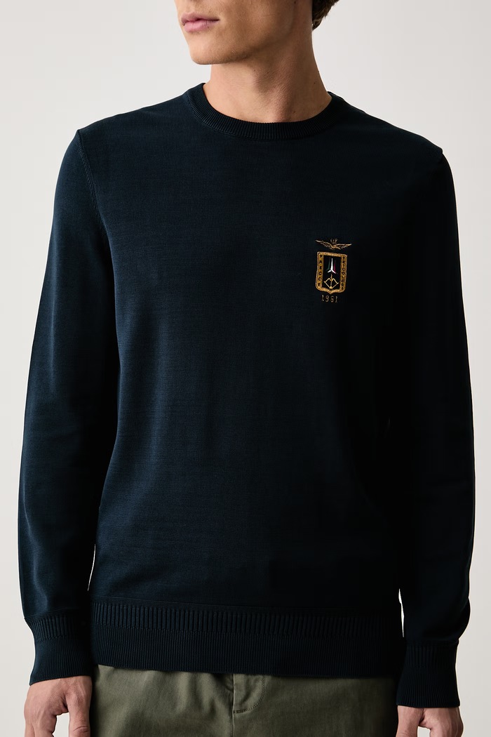Sweter męski bawełniany Aeronautica Militare MA1620UL00934 granatowy