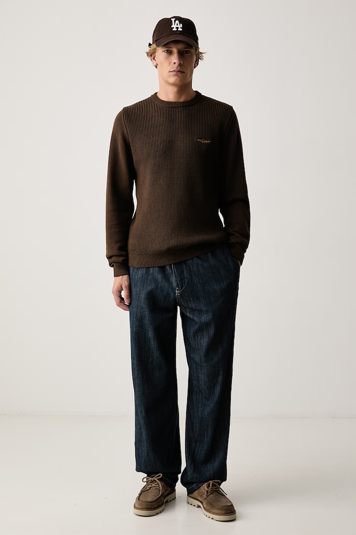 Aeronautica Militare Sweter męski bawełniany MA1571UL00940 brązowy SS26