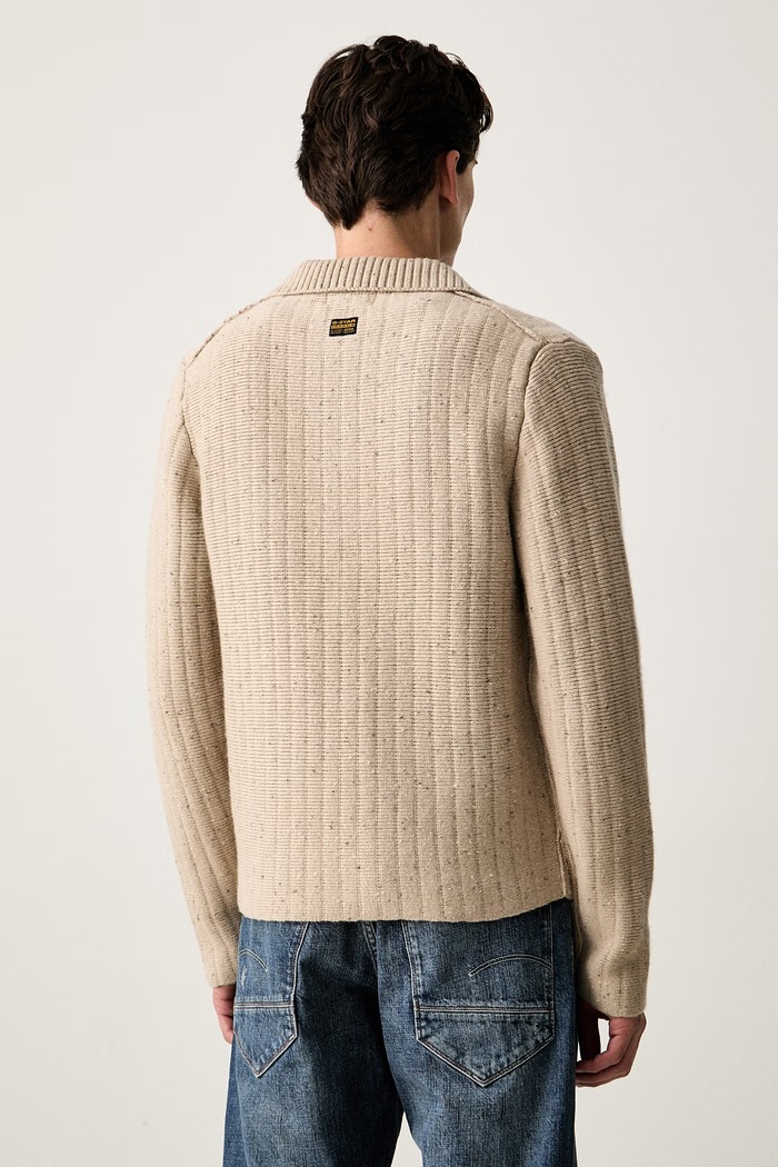 Odzież G-Star sweter męski z dodatkiem wełny Polo collar half zip D26740.D754 beżowy