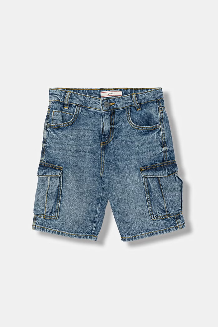 Guess pantaloni scuți cargo pentru copii, din denim L6GD16.D45E0.PPY2.M albastru SS26