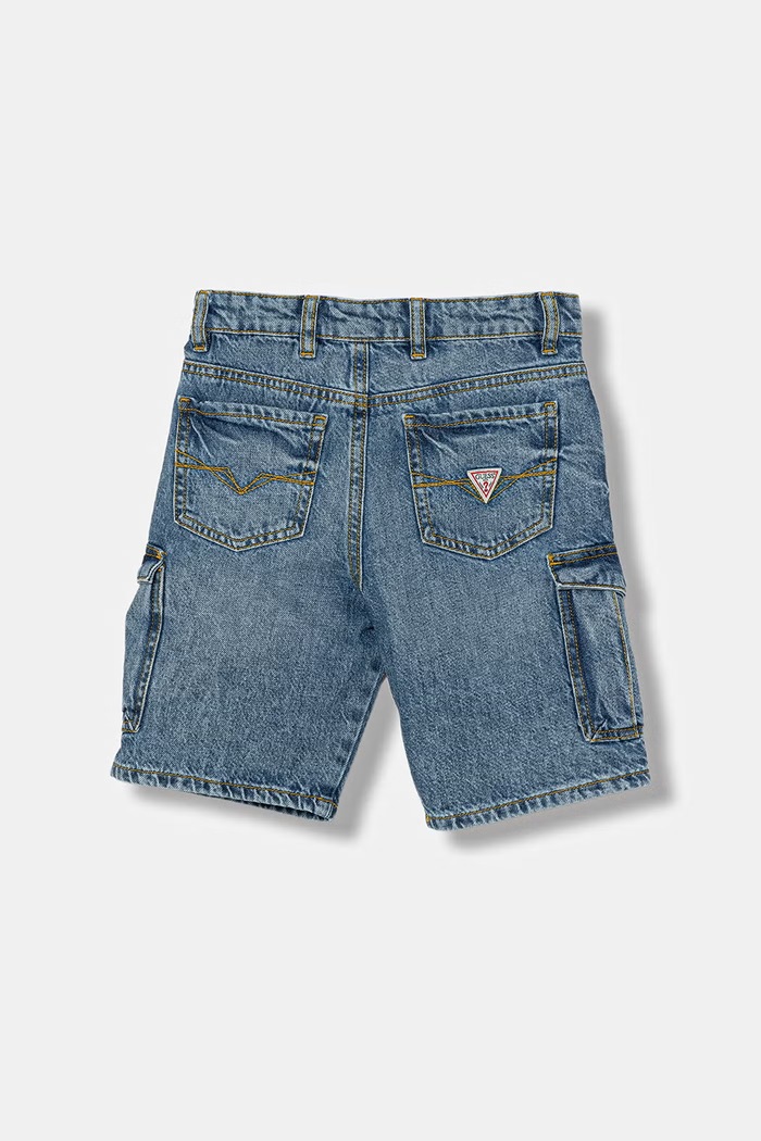 Băieți Guess pantaloni scuți cargo pentru copii, din denim L6GD16.D45E0.PPY2.M albastru