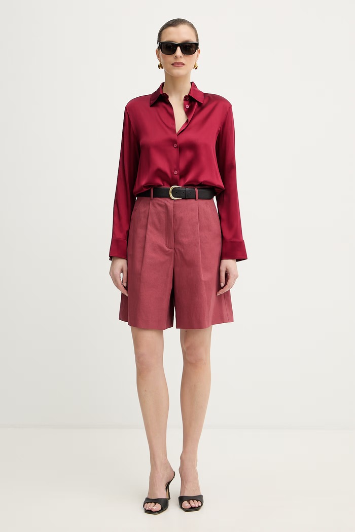 Šortky s prímesou ľanu Weekend Max Mara ECUBA 2615141022600 červená SS26