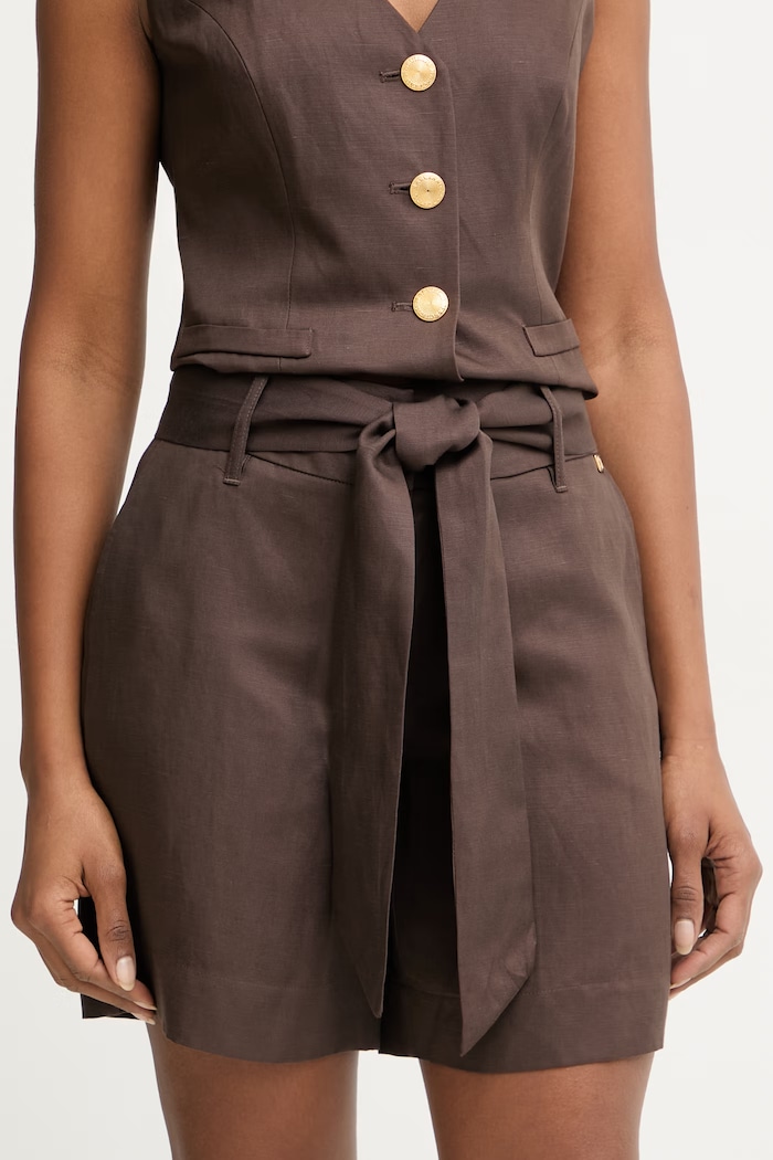 Marciano by Guess elegantné šortky dámske s prímesou ľanu JANE hnedá G6GD21.W2367