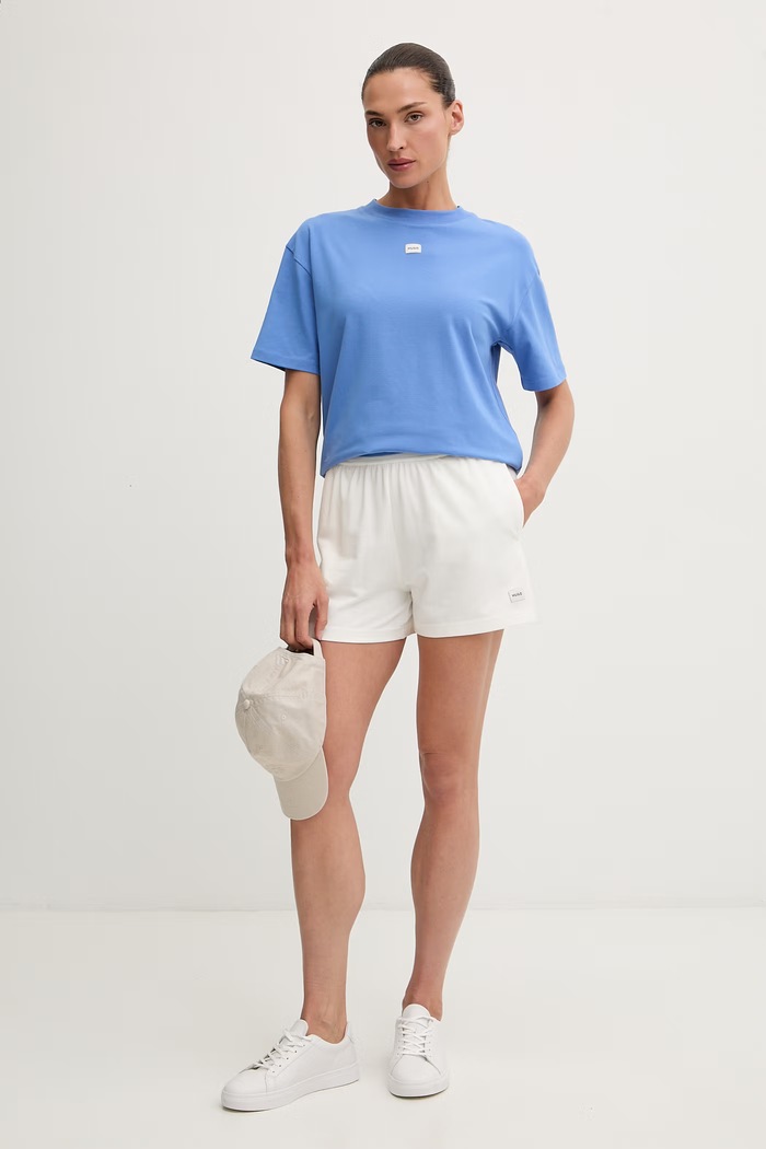 HUGO pantaloncini da donna con cotone SIGNATURE_SHORT 50556815 beige SS26