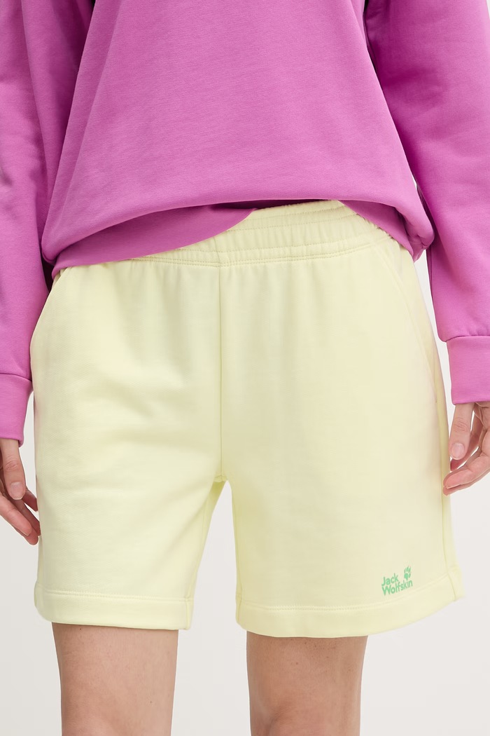 Jack Wolfskin pantaloni scurți de trening pentru femei, din bumbac Celebrate The Paw galben A65909