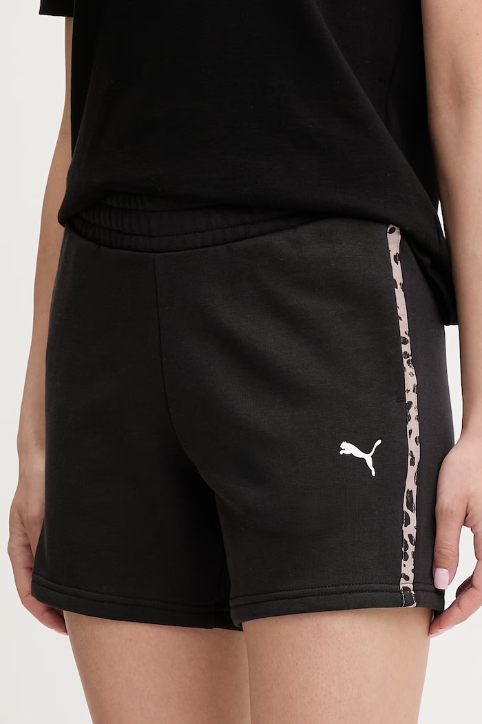Puma pantaloni scurți de trening pentru femei, cu bumbac Essential graphic animal negru 693844
