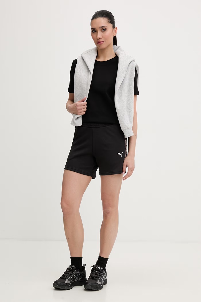 Puma pantaloni scurți de trening pentru femei, cu bumbac Essential graphic animal 693844 negru SS26