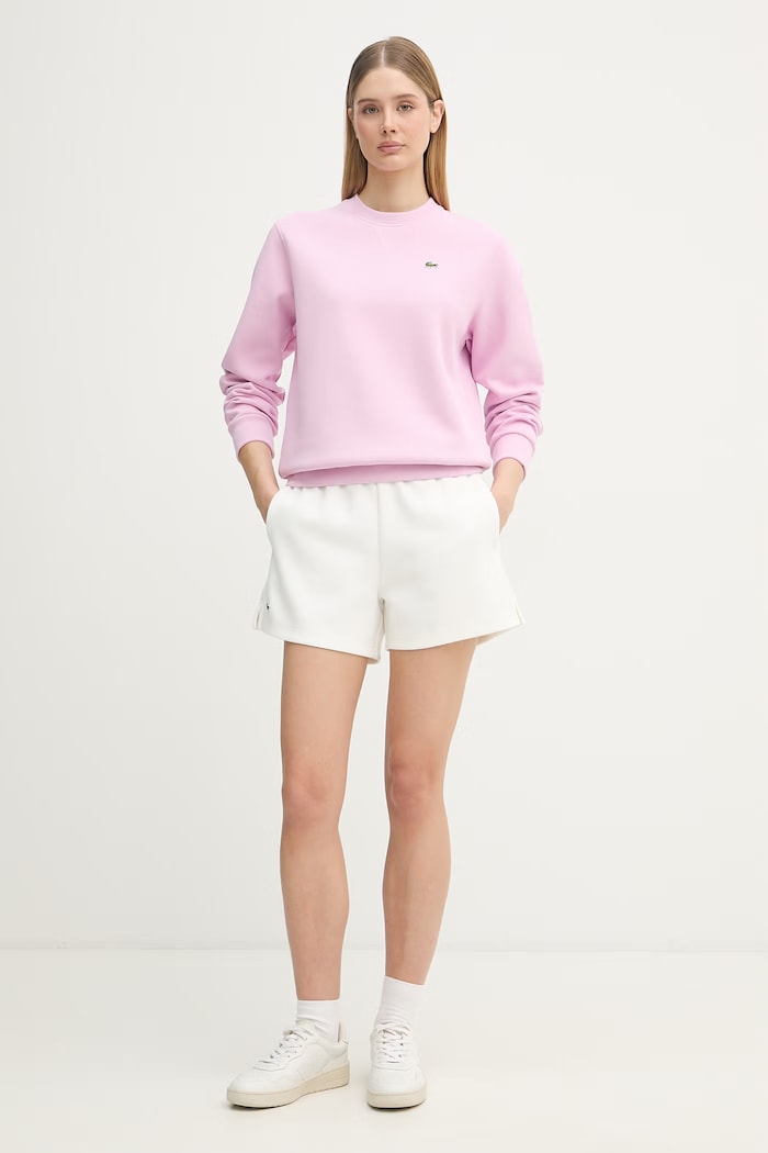 Lacoste pantaloni scurți de trening pentru femei, din bumbac GF6901 alb SS26