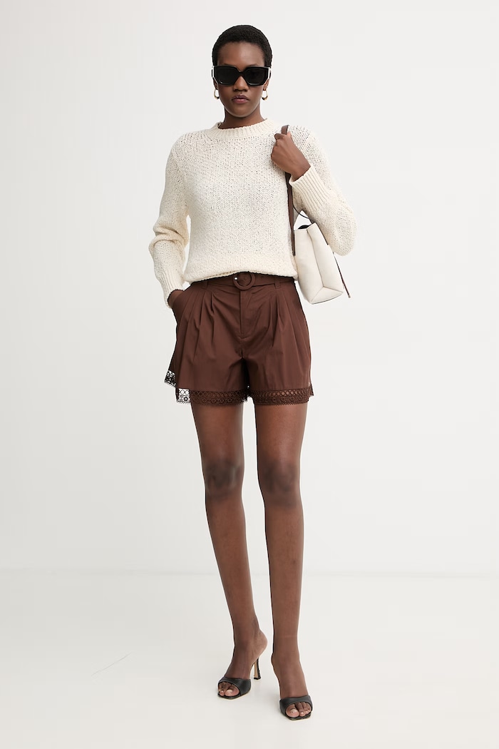 Twinset elegantné šortky dámske bavlnené s elastanom 261TT2253 hnedá SS26