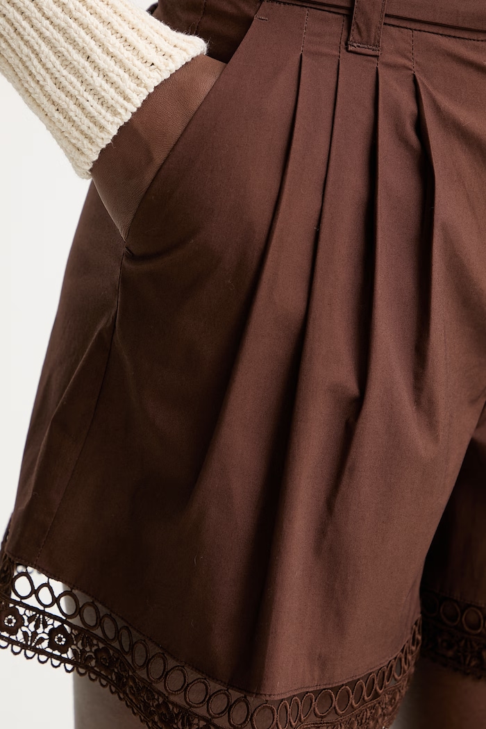 Twinset elegantné šortky dámske bavlnené s elastanom hnedá 261TT2253