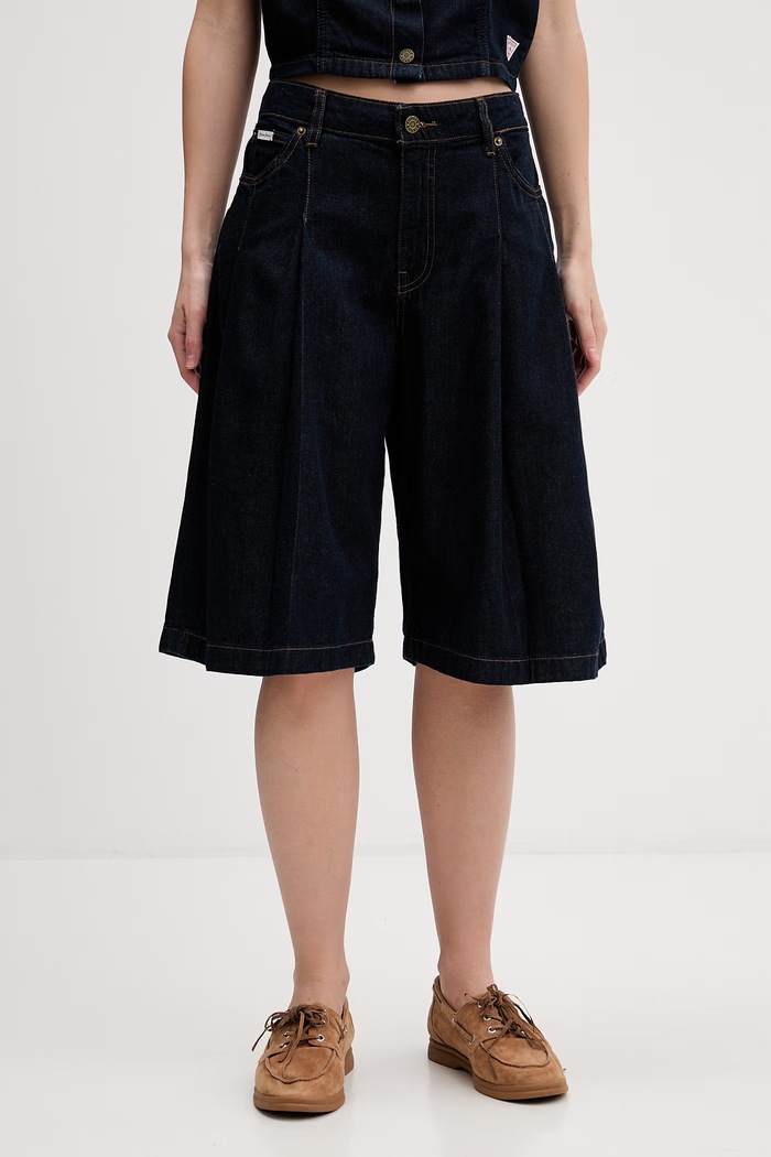 Guess Jeans elegantné šortky dámske rifľové tmavomodrá W6GDY5.D7971