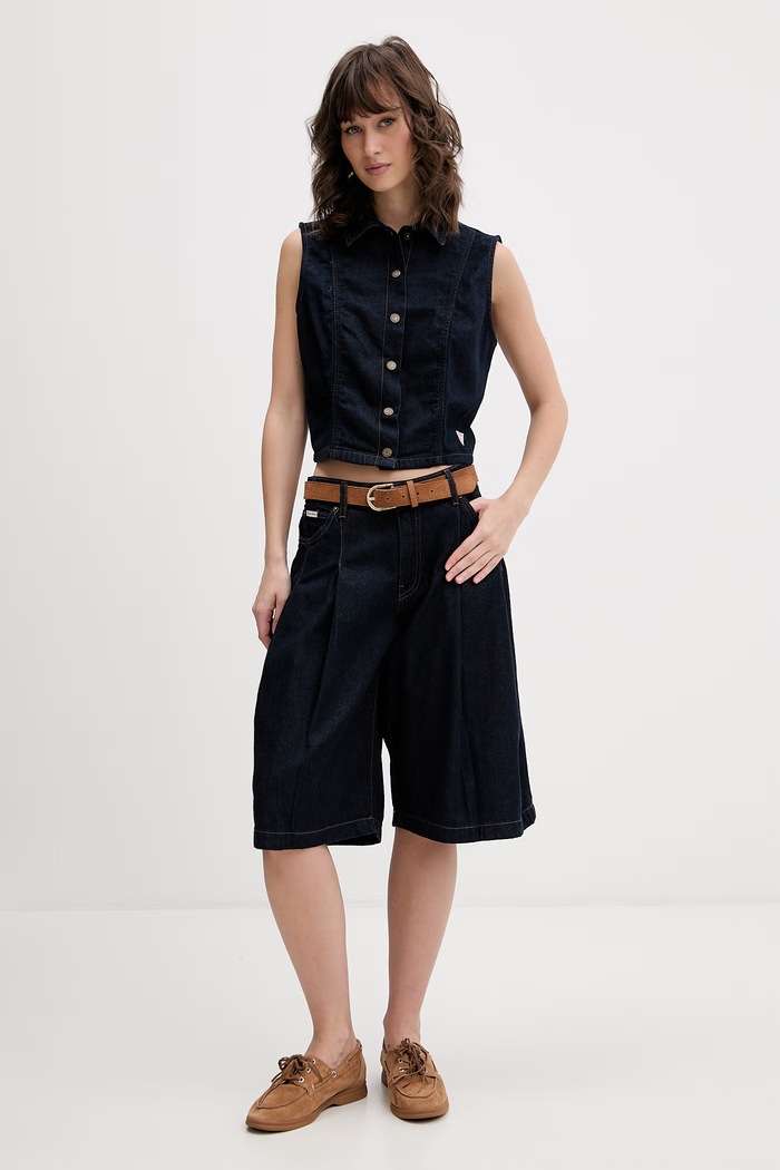 Guess Jeans elegantné šortky dámske rifľové W6GDY5.D7971 tmavomodrá SS26