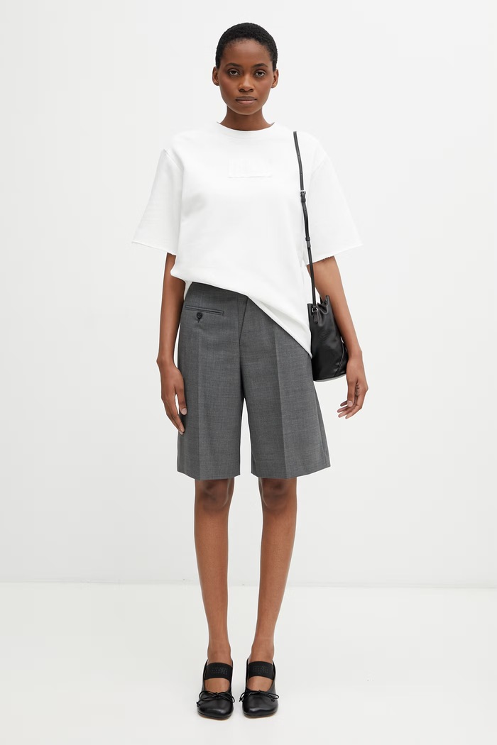 Szorty eleganckie damskie z wełną MM6 Maison Margiela szary S52MU0125.M35733.860M