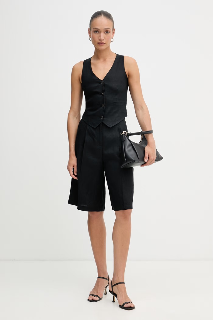 United Colors of Benetton szorty damskie lniane 4AGHD902L czarny SS26