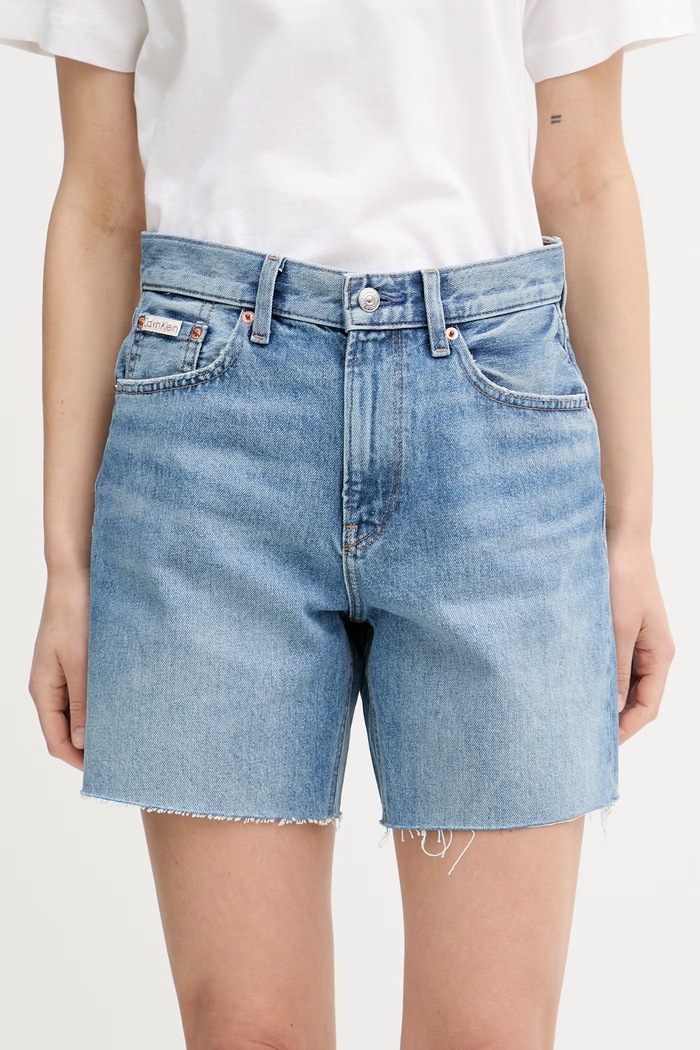 Calvin Klein Jeans σορτς γυναικεία βαμβακερά μπλε LV047F774G