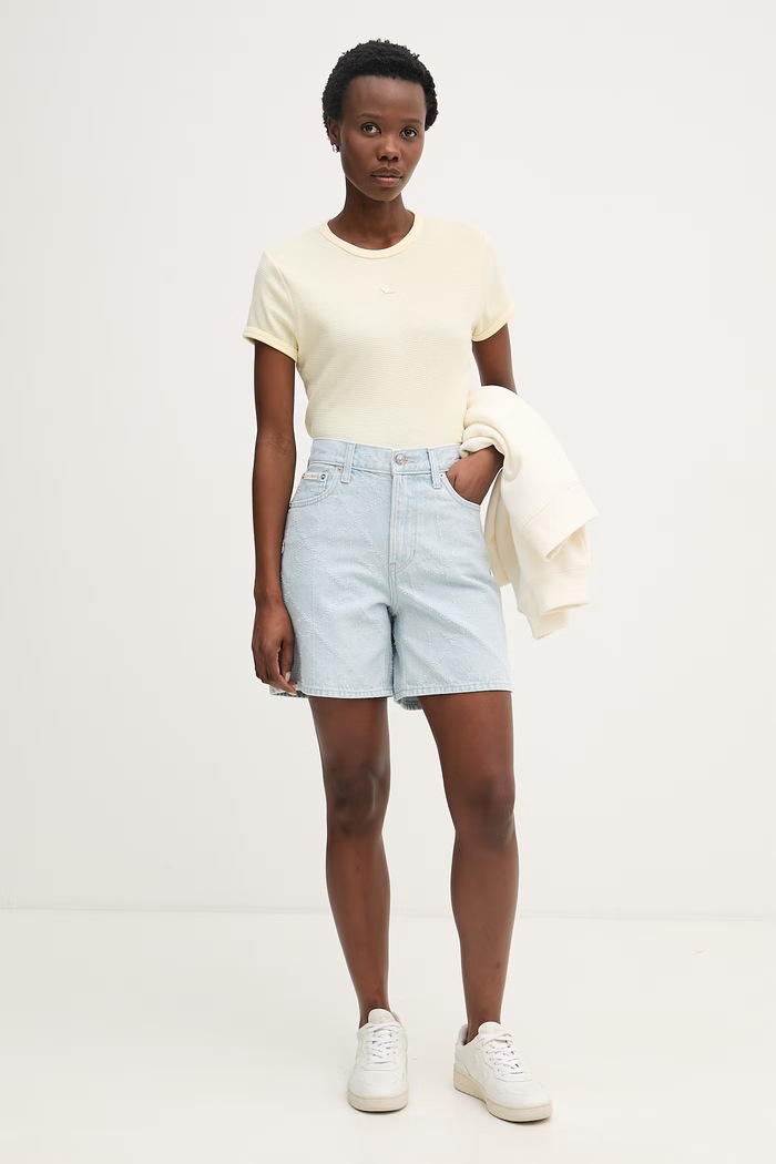 Calvin Klein Jeans szorty damskie jeansowe LV047F494G niebieski SS26