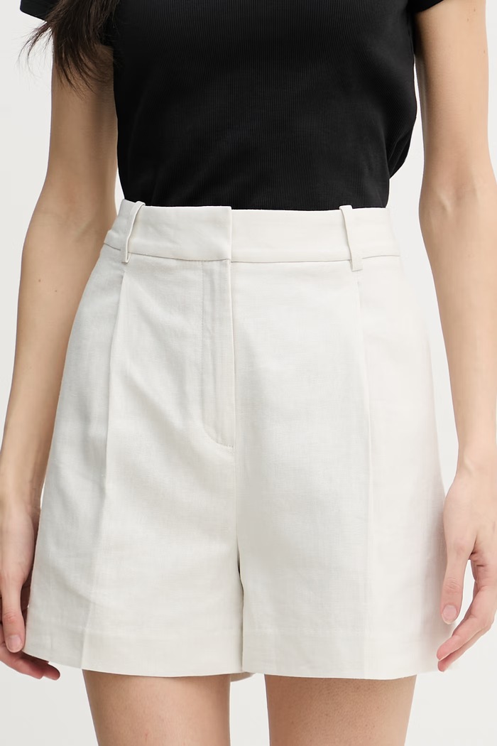 Calvin Klein Jeans szorty damskie z dodatkiem lnu beżowy LV047F632G