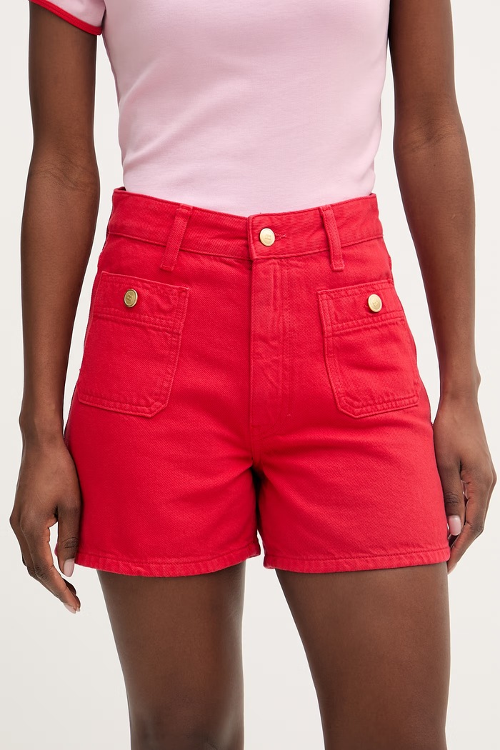 Tommy Hilfiger šortky dámske rifľové červená WW0WW49579