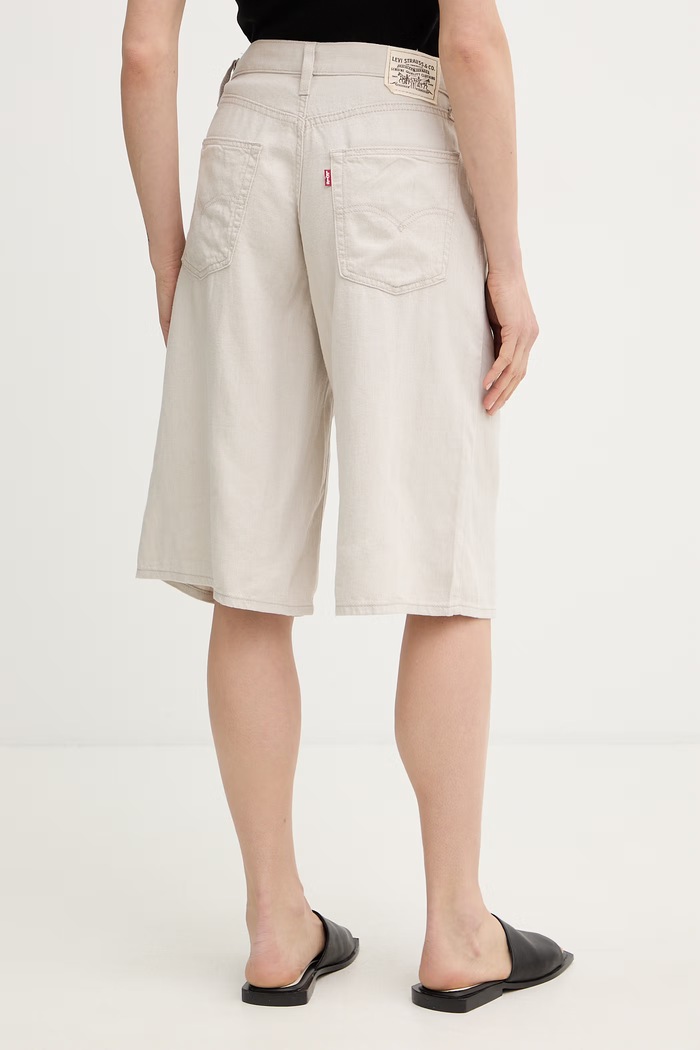 Дрехи Levi's къс панталон женски от лен SUPER BAGGY LONG 008DW сив